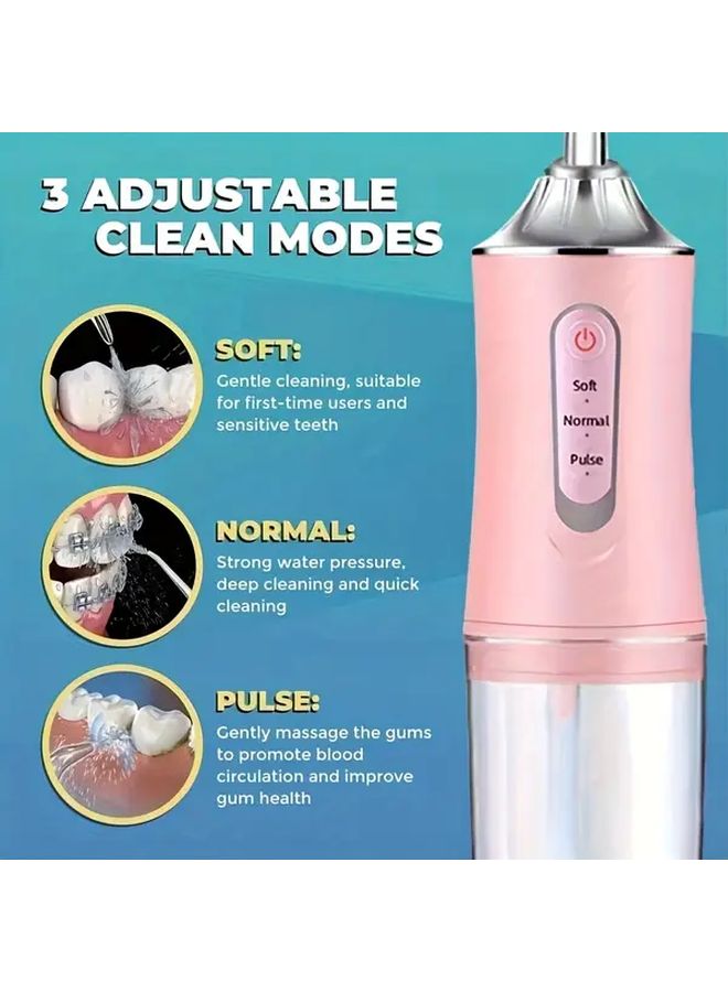 Pink Portable Oral Irrigator Flosser Dental Care Device with Interchangeable Tips for Teeth Whitening Plaque Removal - Image 4